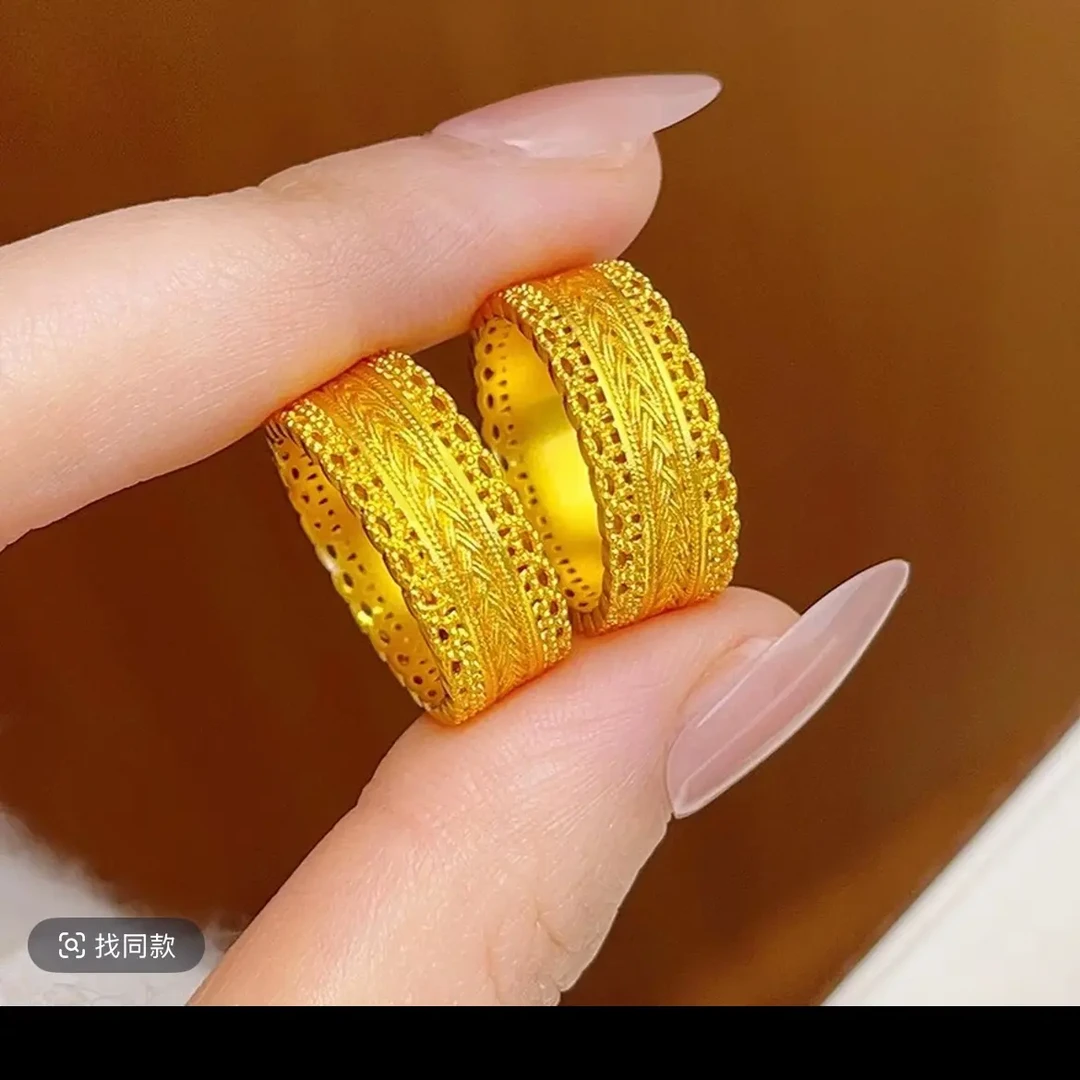 铜合金戒指 合金戒指 古法腰缠万贯花丝镂空铜钱暴富戒指（选圈口