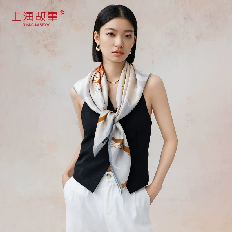 上海故事2025春夏新款印花桑蚕丝大方巾高级感桑蚕丝妈妈礼物礼盒