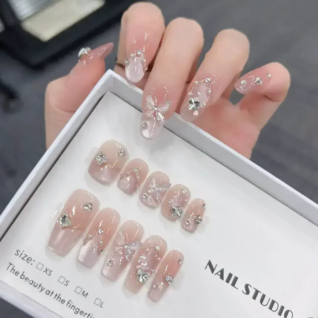 【月光银蝶】时尚清新纯欲高级感成品美甲穿戴式手工穿戴甲