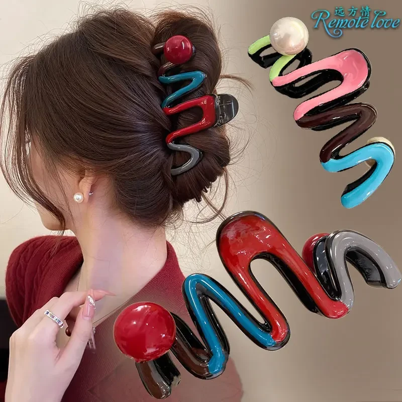 气质波浪抓夹个性鲨鱼夹洋气发饰头饰品轻奢小众高级感发夹
