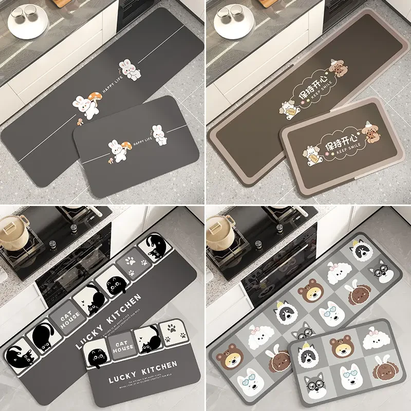 2025新款厨房专用地垫硅藻泥耐脏防滑防油地毯吸水吸油专用脚垫