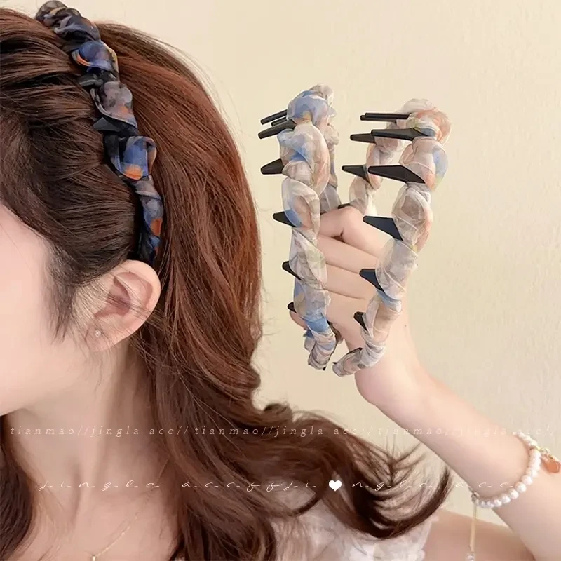 网纱波浪发箍女2025新款高颅顶日常外戴头箍洗脸专用防滑发卡头饰