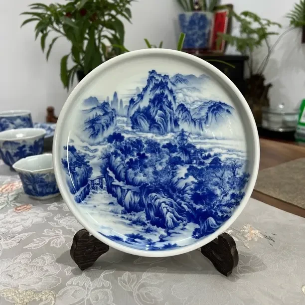 秋山行旅壶承 景德镇手绘山水图纹中式茶具泡茶台