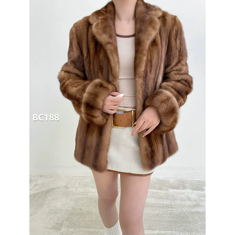【BC188】M码 蜜茶棕全抽貂皮外套水貂（肩42胸104衣68袖62）