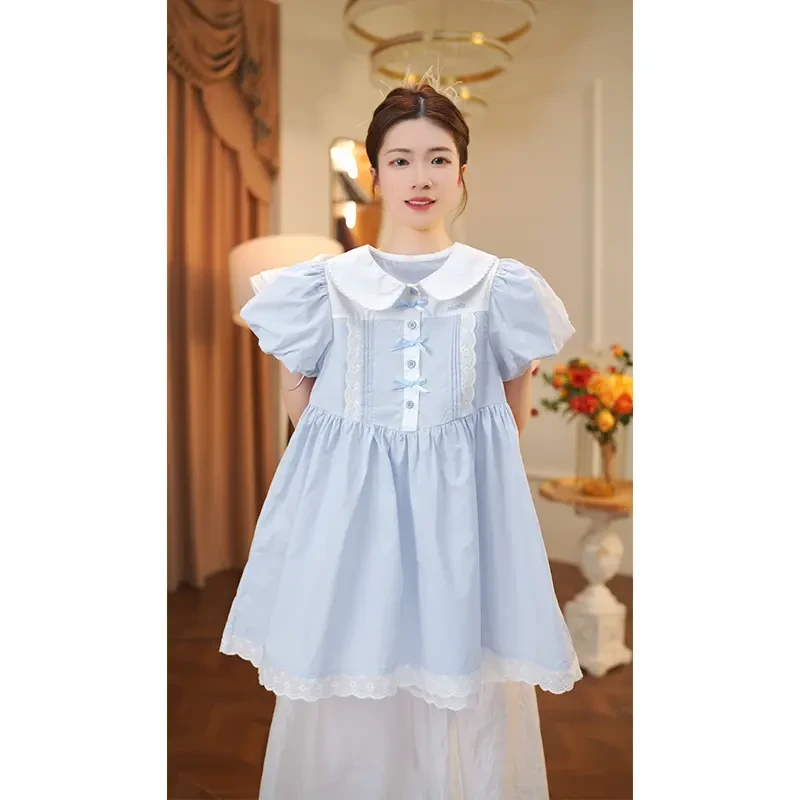 女童新款连衣裙2025夏季中大童娃娃领女宝儿童学院风夏款休闲裙子