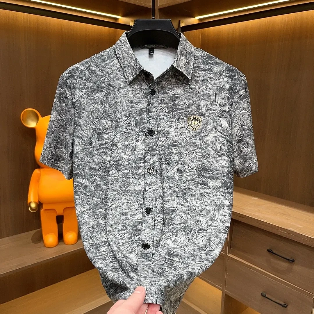 【总裁同款】2025男士夏季新款时尚百搭休闲商务印花polo衫衬衫短袖