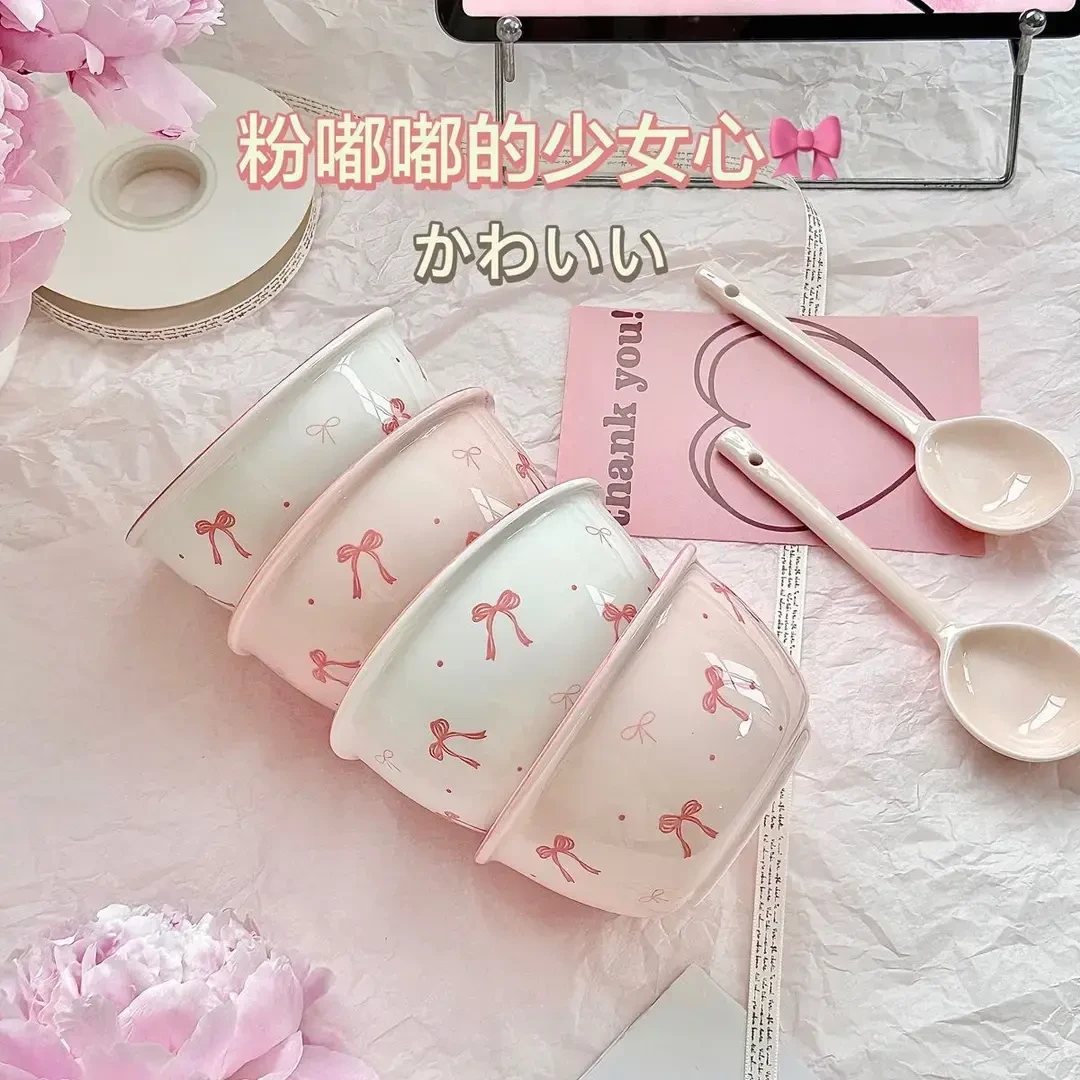 【少女心碗勺】陶瓷少女心沙拉碗干饭喝汤勺碗勺蝴蝶结高颜值餐具TM