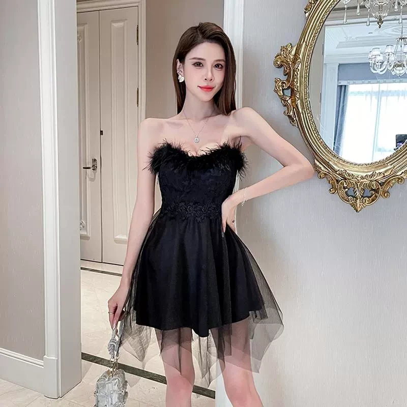 2025新款裙子抹胸连衣裙辣妹小个子短款显瘦夜店公主裙名媛晚礼服