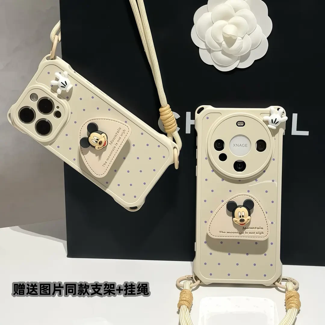 波点米奇支架适用于iPhone14苹果16手机壳华为vivo/oppo小米15