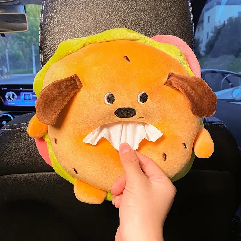 车载纸巾盒车上纸抽盒挂式扶手箱汽车纸巾包可爱汉堡装饰后排