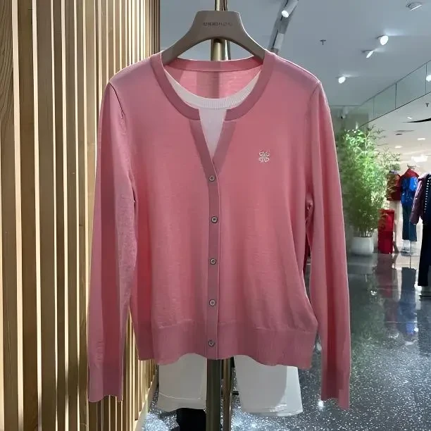 声雨竹7S711春秋新款假两件针织毛衣女洋气宽松长袖时尚百搭气质