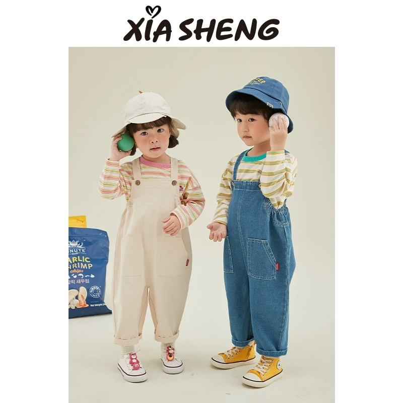 夏生百穿不厌背带裤男女童百搭休闲裤宝宝纯棉牛仔裤儿童春装新款