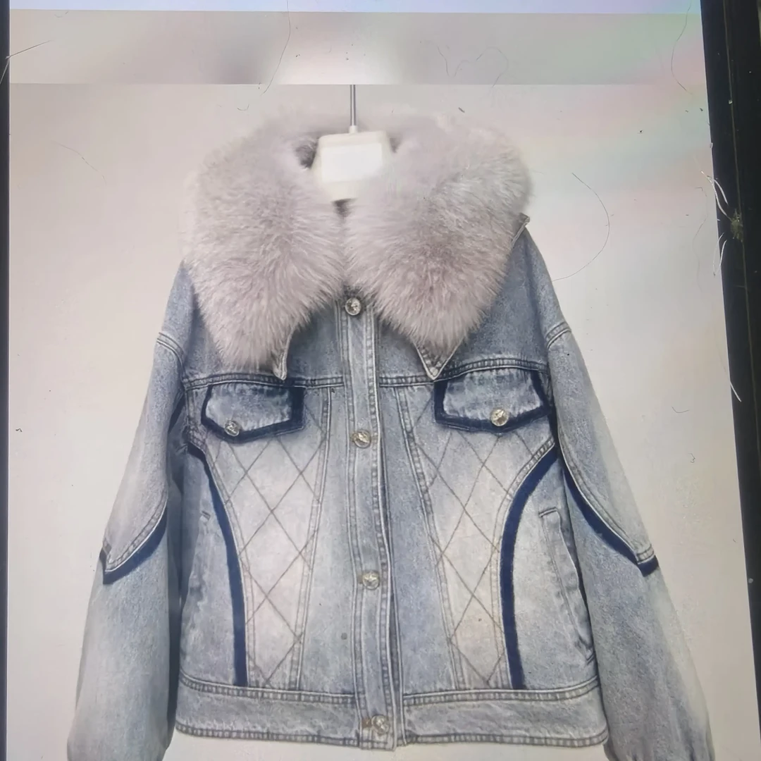 丹宁保暖女士秋冬皮草外套