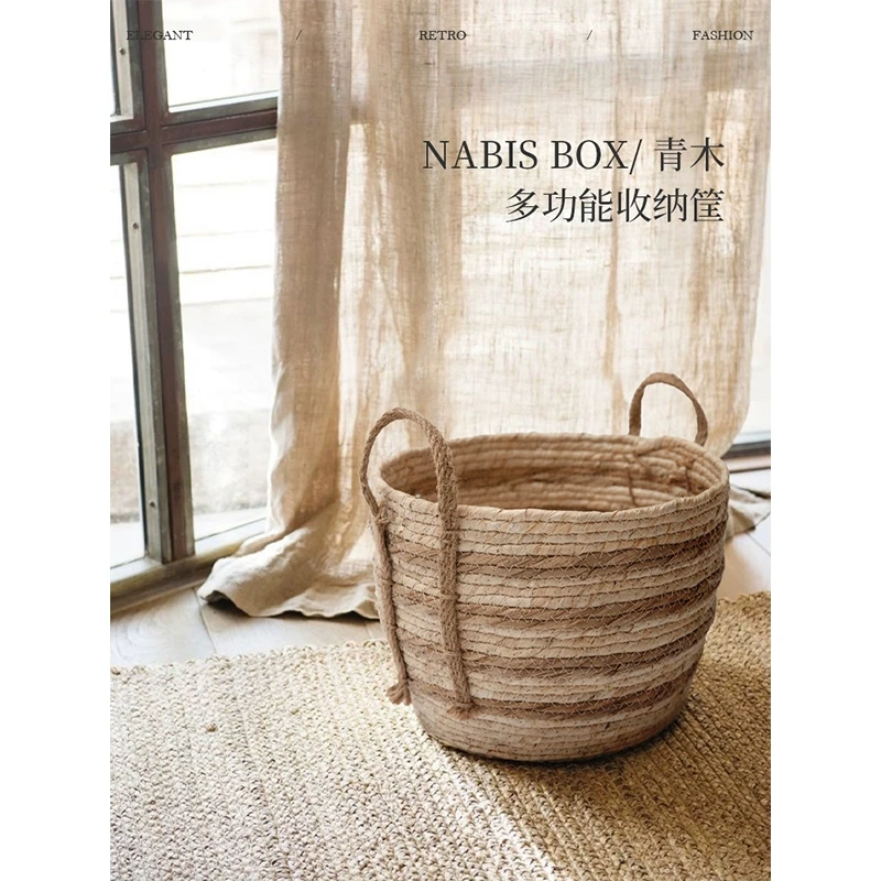蜡笔派青木收纳筐棉绳编织收纳篮野餐篮氛围感脏衣篓家用创意摆件