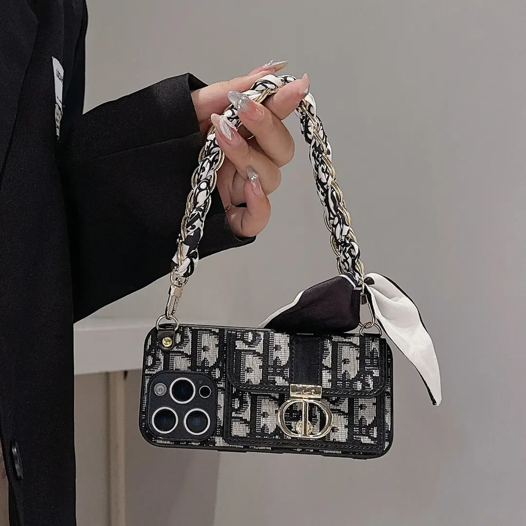 适用苹果华为VIVO荣耀小米OPPO手机壳潮牌斜挎挂绳卡包保护套女款