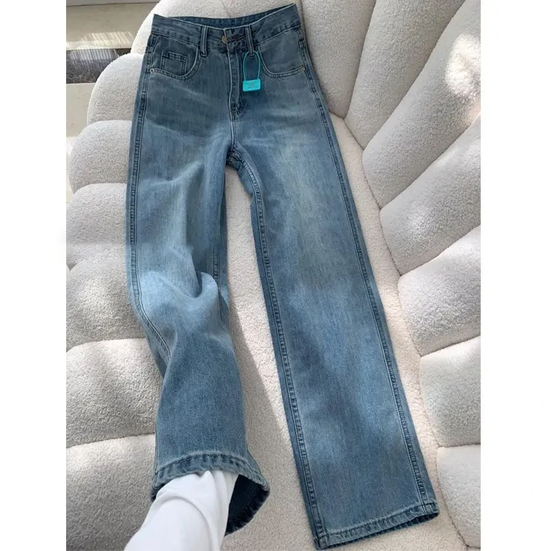 7011浅蓝阔腿牛仔裤女秋装爆款2025新款小个子窄版显瘦直筒裤子