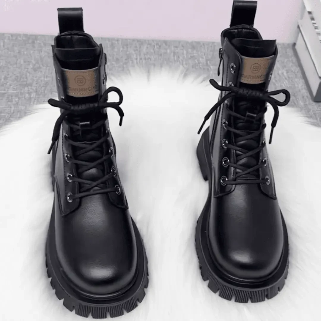 马丁靴女秋冬新英伦风短靴厚底显高百搭瘦瘦靴加绒气质马丁靴