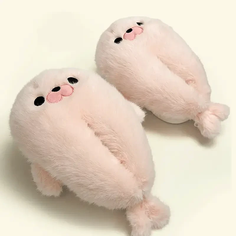 【速发】网红可爱卡通海豹毛绒拖鞋女款冬季室内室外保暖家居棉拖