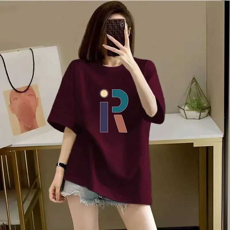 100%纯棉T恤女短袖时尚休闲s2025夏季新款韩版宽松上衣大码t恤mm