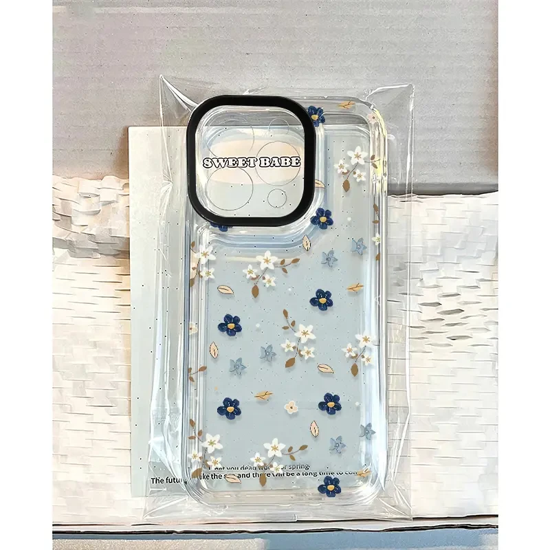 满屏蓝白碎花适用苹果16/13手机壳iPhone15promax/12太空14女11软