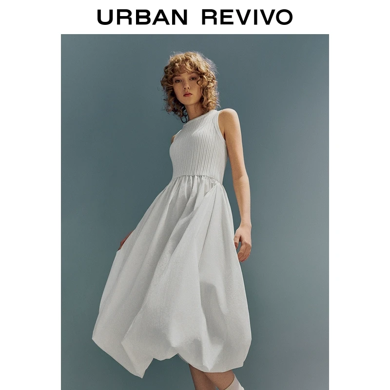 UR2025春季新款女装欧若风法式拼接无袖花苞针织连衣裙UYU950073