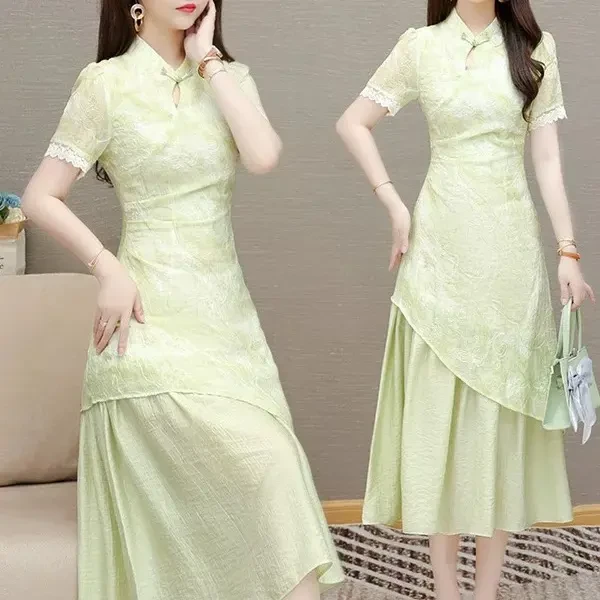 中淑 艾琳25A78花边国风连衣裙