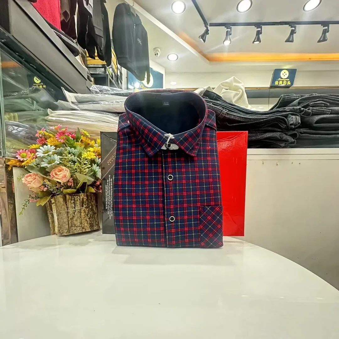 ALTUNTUGMA长袖衬衫春秋季磨毛休闲中老年大码保暖衬衣