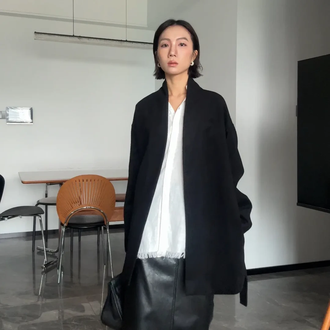 【典藏东方静奢】轻暖加身廓形大衣高级羊毛呢手工定制无扣开衫外套