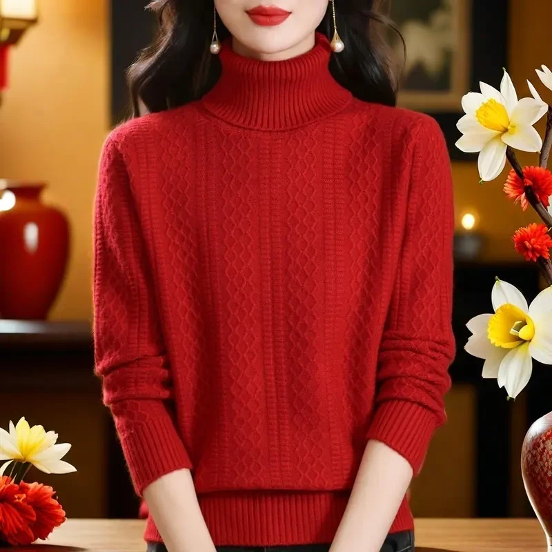 纯100羊绒衫针织上衣2024秋冬半高领洋气中年新款冬季毛衣女羊毛