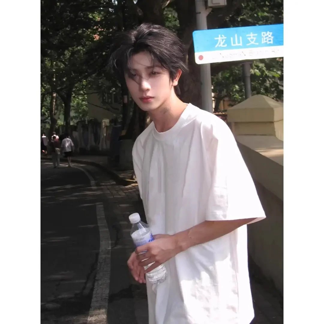 白色300g重磅简约短袖T恤男夏季时尚少年感穿搭潮牌内搭纯棉半袖