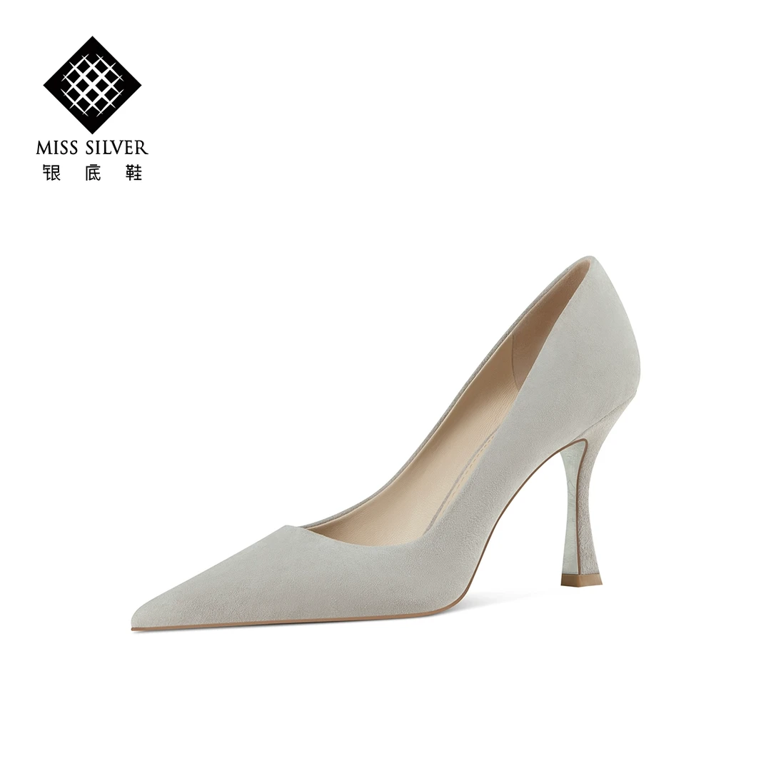 MISSSILVER尖头细跟高跟鞋女2024年春季新款气质真皮浅口宴会单鞋