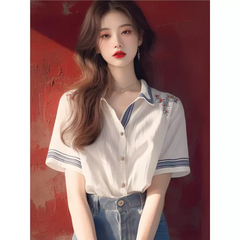 法式轻熟短袖衬衫女设计感小众夏季独特别致漂亮小衫宽松绝美上衣