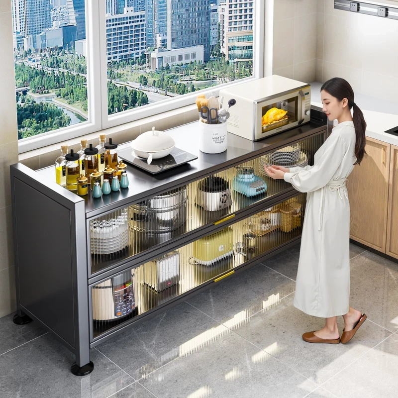 厨房置物架落地多层家用储物架多功能餐边柜碗柜锅具防尘收纳柜子