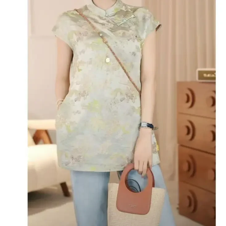 复古新中式百搭斜襟盘扣国风气质立领时尚小衫25626X