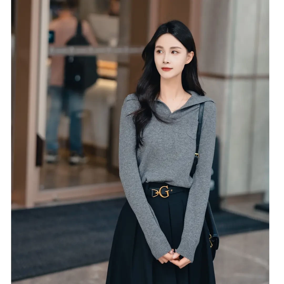 GIRDEAR/哥弟秋冬新款复古时尚百搭套头连帽长袖针织衫女 1399744