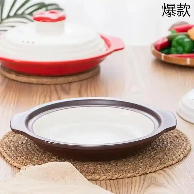 饭店专用双色特浅锅宽口浅平锅商用大容量砂锅明火耐高温浅口砂锅