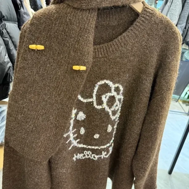 秋冬韩系卡通圆领围巾长袖宽松慵懒风针织毛衣内搭