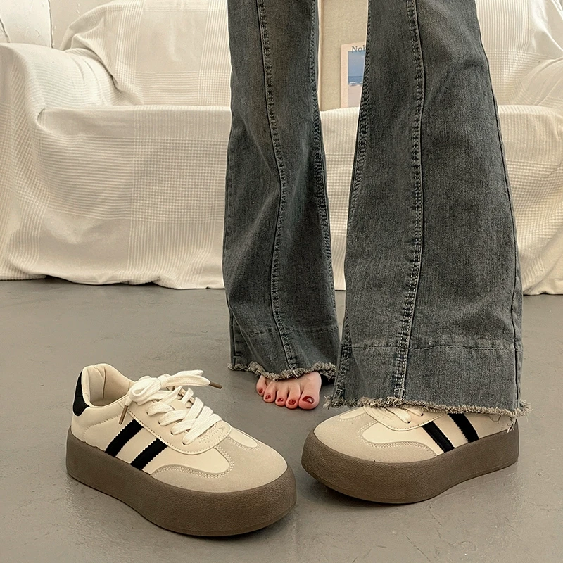 爆款厚底小白鞋女百搭复古德训板鞋2025新款春秋高级感休闲运动鞋