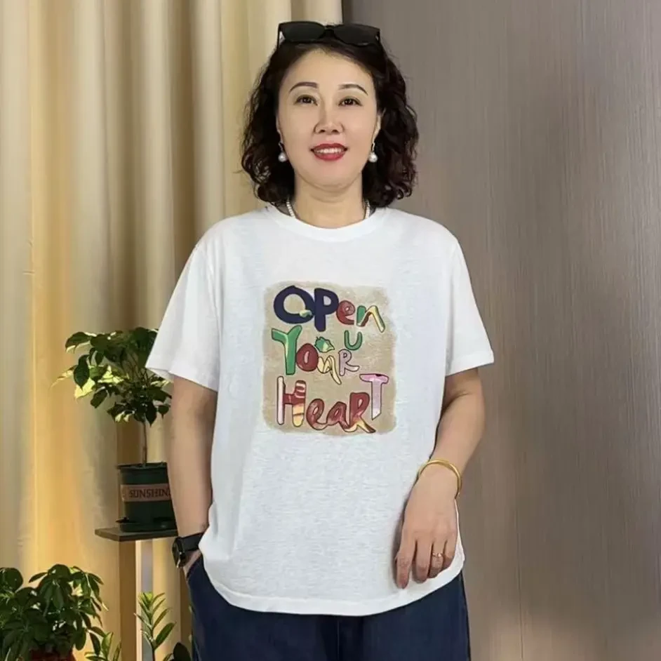 啄木鸟微胖大码上衣白色t恤宽松T恤韩版印花休闲短袖夏款百搭女士