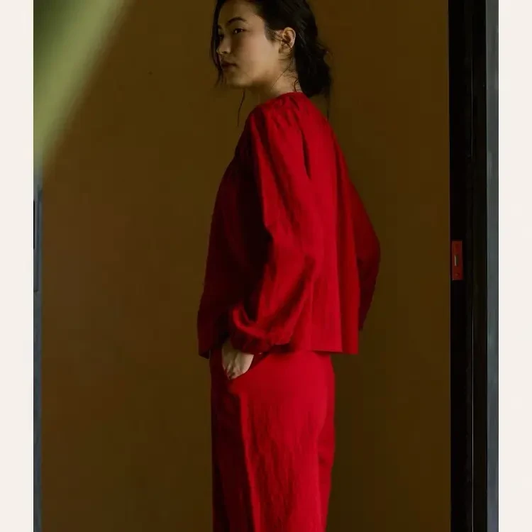 朵朵可可秋冬新款圆领红色女士喜庆纯棉长袖长裤家居服睡衣