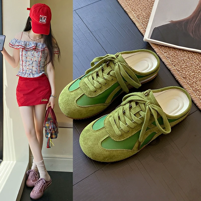 芭蕾风包头半拖鞋女外穿2025夏季新款百搭时尚休闲德训鞋懒人凉拖