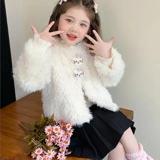 2025秋冬女童外套儿童新款毛绒夹棉加厚大衣宝宝洋气甜美毛毛大衣