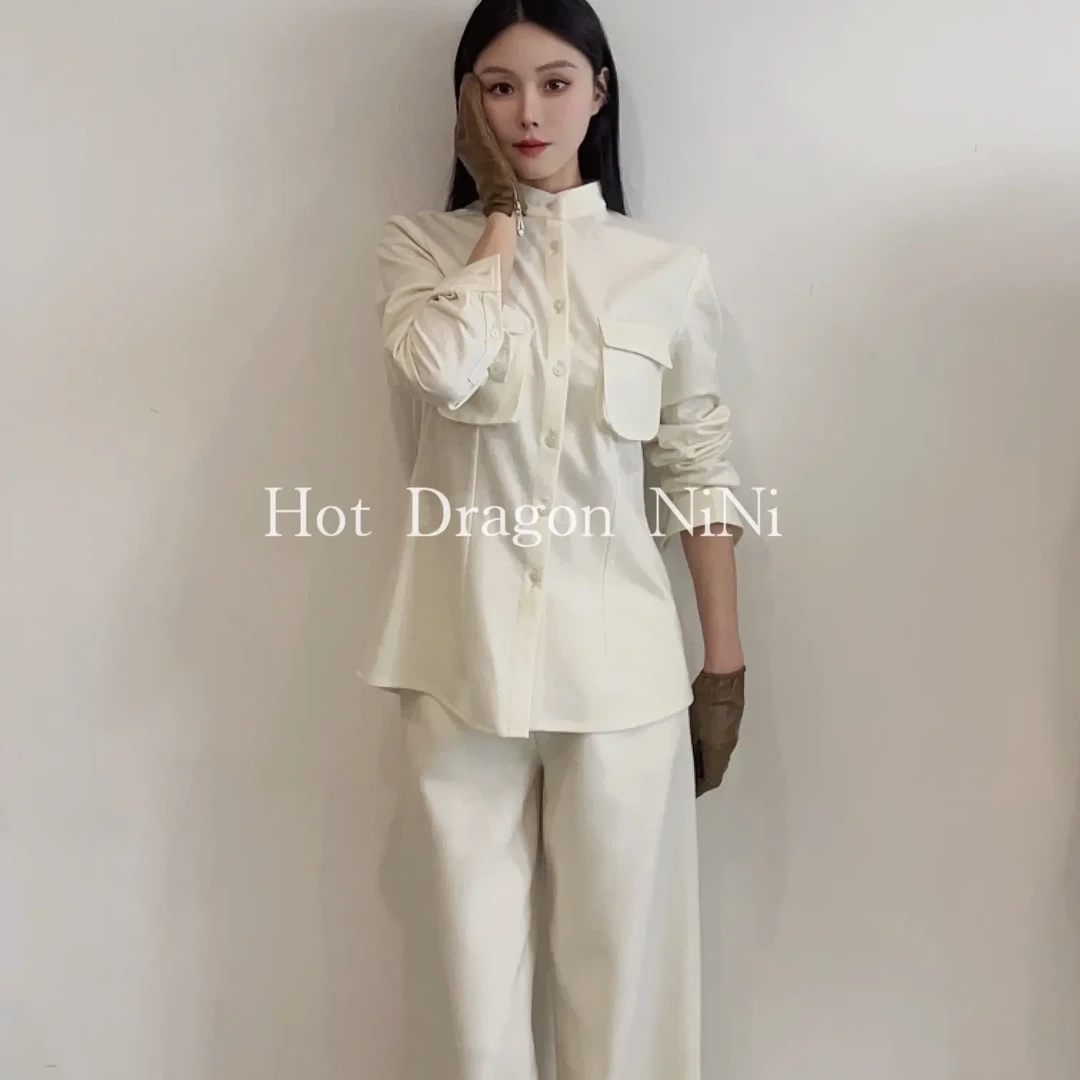 「Hot Dragon NiNi 」独立设计品牌 时尚百搭立领气质长袖羊毛衬衫