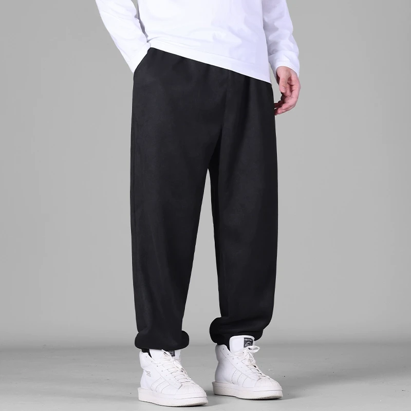 大码麂皮绒裤子男款秋冬加绒男裤束脚运动裤加肥加大宽松休闲长裤