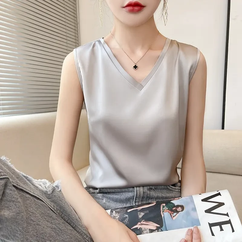 100%桑蚕丝（透气防捂）清仓断码吊带女V领2024春夏背心无袖上衣