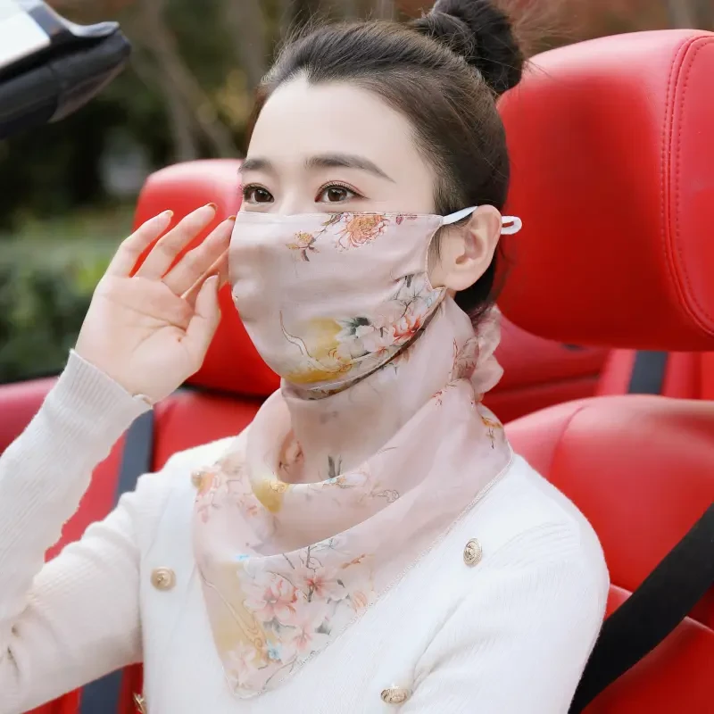 100%桑蚕丝口罩防晒面纱真丝护颈女遮脸面罩薄款透气围巾遮阳夏天