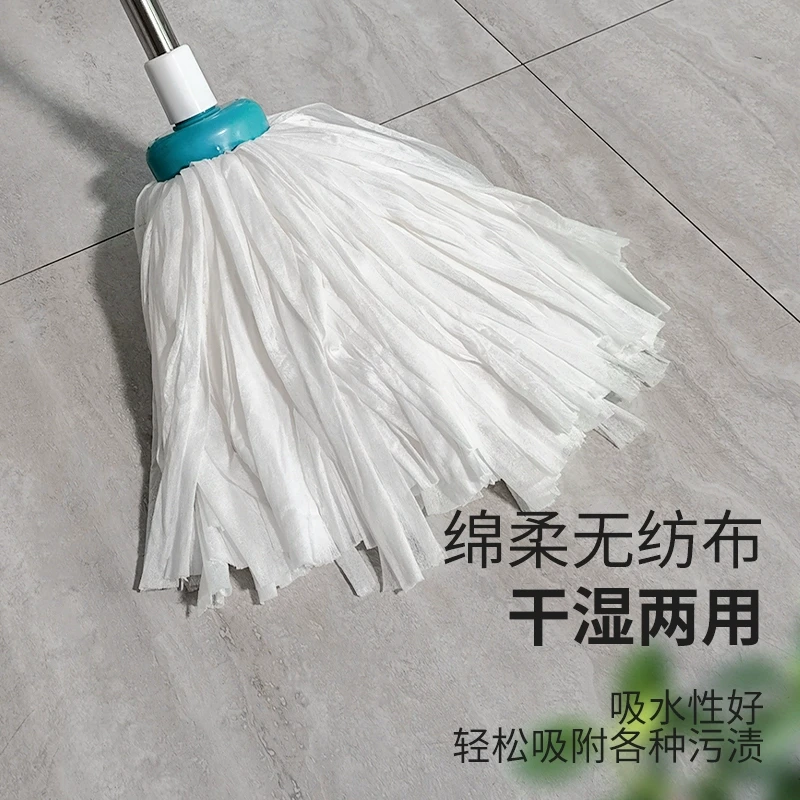 大圆头布条无纺布拖把家用老式墩布吸水不掉毛耐污不锈钢长杆地拖