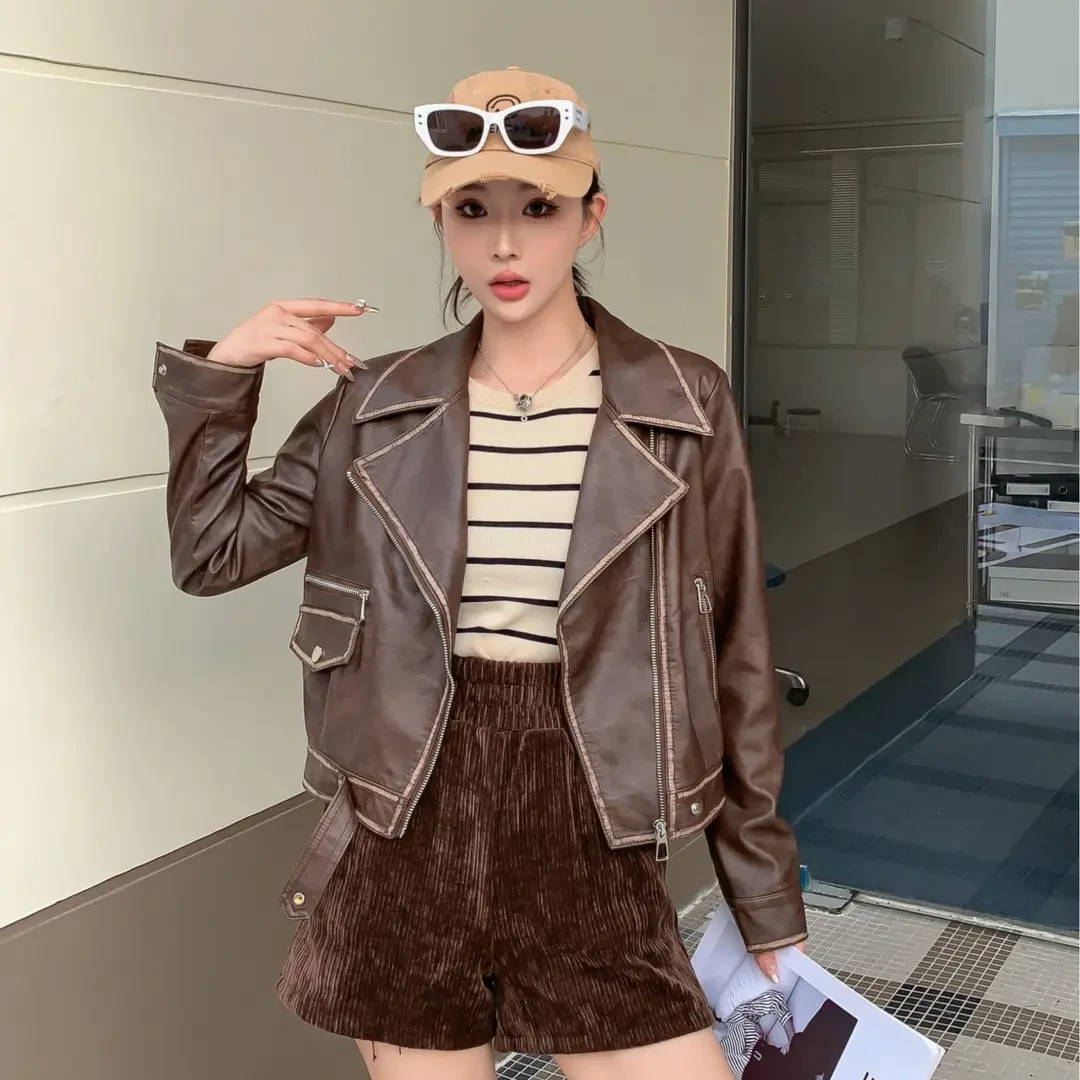 春新款小皮衣韩版修身时尚减龄机车皮夹克洋气休闲外套女海宁直播