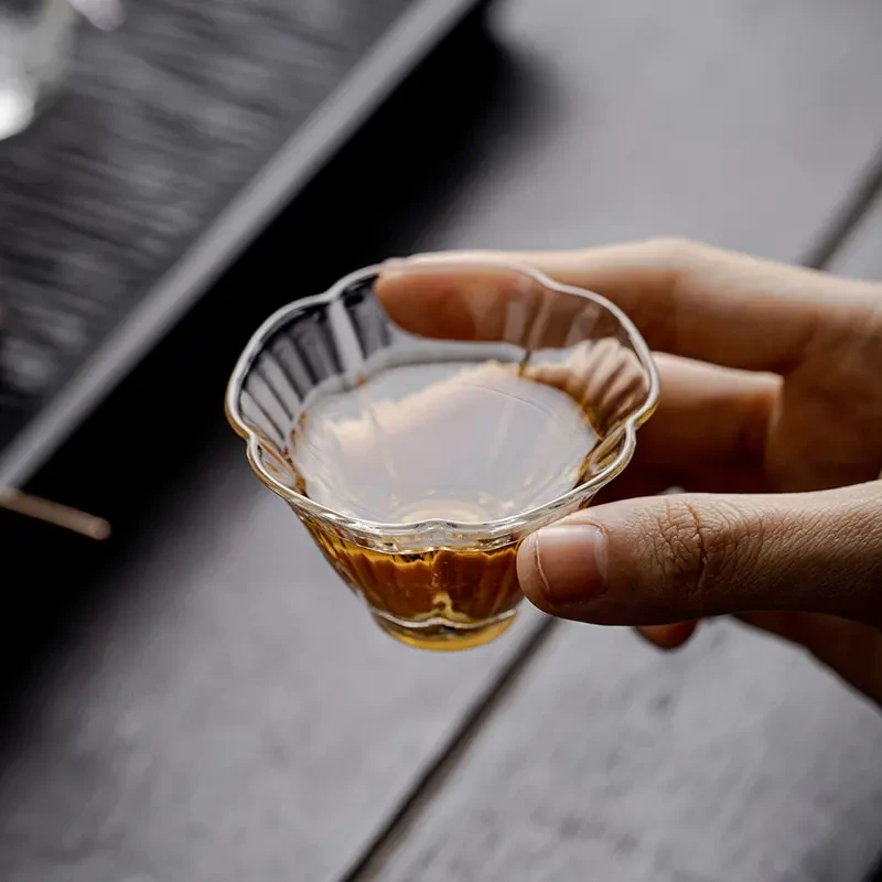 玻璃茶杯耐热高硼硅芙蓉杯加厚品茗杯家用花瓣杯子功夫茶具主人杯