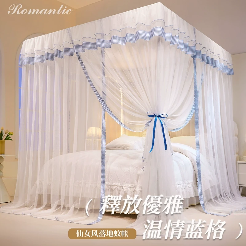 落地式宫廷三开门蚊帐家用卧室2025新款加厚加粗支架杆老式花边款
